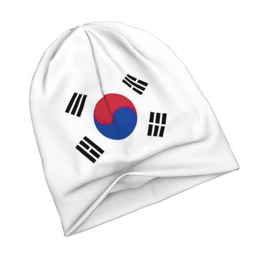 sackhg Flag of Republic of Korea Print Winter Beanie Hat Men Women Soft Lightweight Thermal Cap for Outdoor Skiing Wear Black