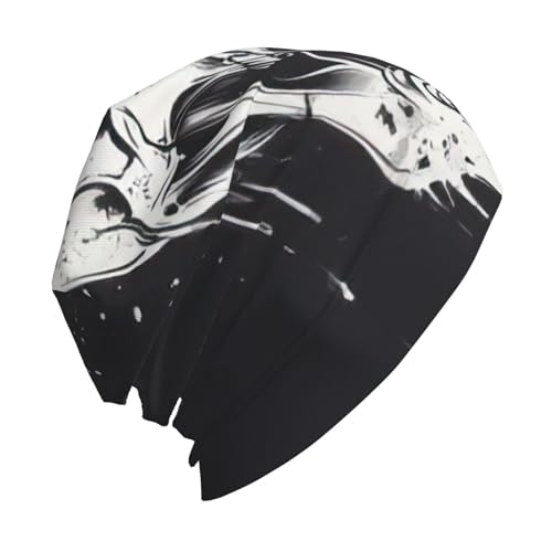 bnvaab Horror Ghost Skull Print Beanie Hat for Men and Women Stretchy Slouchy Winter Warm Cap Headwear Accessory Black