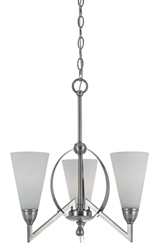 Cal Lighting FX-3508/3 3-Light Chandelier, Metal with Glass Shades, Pwt/Nckl/B/S/Slvr Finish