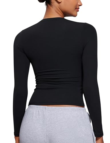 CRZ YOGA Softembrace Crewneck Long Sleeve Shirts for Women - Casual Going Out Tops Soft Basic Fitted Tight Fall T-Shirts