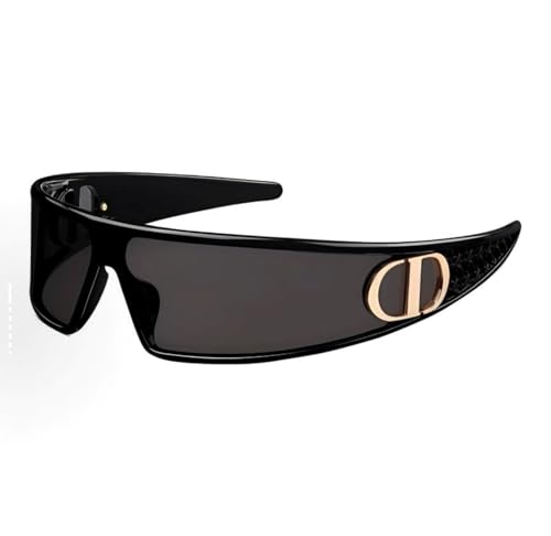 Shield Wrap Sunglasses, Black Frame, Dark Tinted Lens, Sport Style with Gold Logo Accent