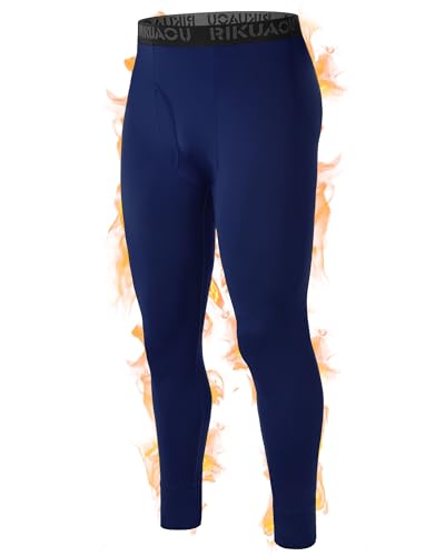 RIKUAOU Men's Thermal Underwear Bottoms, Fleece Lined Long Johns Pants with Fly, Athletic Base Layer Leggings Cold Weather