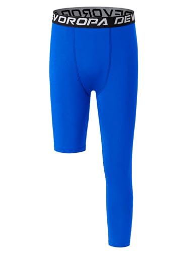 DEVOROPA Youth Boys One Leg Compression Pants for Basketball 3/4 Leggings Sports Tights Kids Athletic Soccer Base Layer