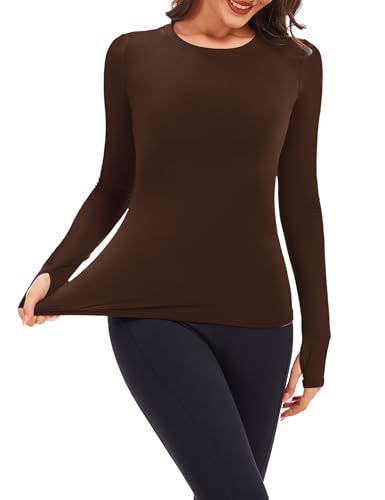 Tfovorlein Womens Long Sleeve Thermal Tops Ladies Fleece Lined Baselayer Undershirt for Winter Cold Weather with Thumb Holes