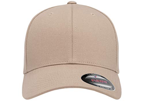 Flexfit Unisex Cotton Twill Fitted Baseball Cap, Khaki, Large-X-Large