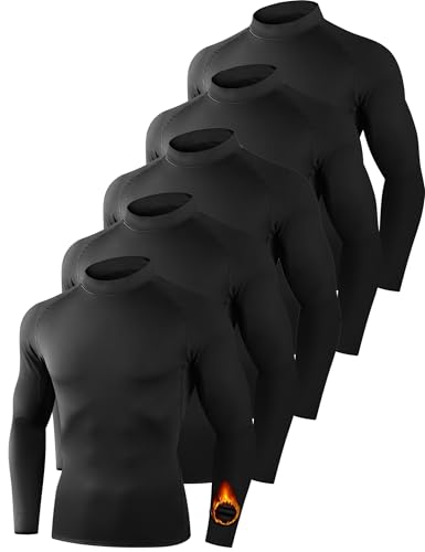 Dalavch 5 Pack Thermal Compression Shirts for Men Mock Turtleneck Long Sleeve Running Undershirt Base Layer Tops for Winter