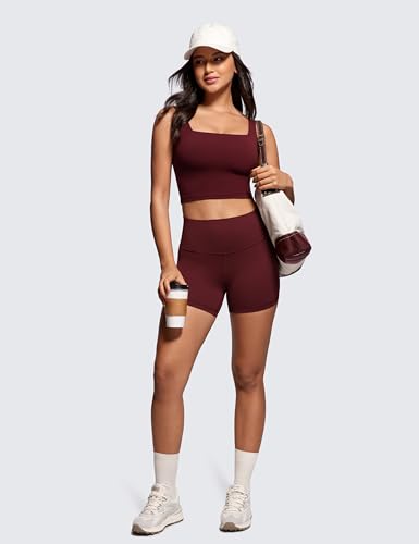 CRZ YOGA Butterluxe Square Neck Crop Tank Tops for Women - Workout Longline Sports Bras Padded Yoga Camisole