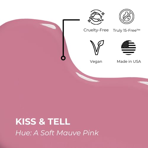 Huella Vegan Nail Polish, Clean Beauty, 15-Free & Cruelty-Free - Longwear, Glossy Finish, Chip-Resistant, Lacquer (Kiss and Tell