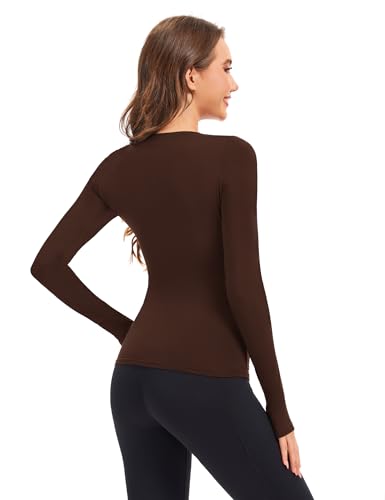 Tfovorlein Womens Long Sleeve Thermal Tops Ladies Fleece Lined Baselayer Undershirt for Winter Cold Weather with Thumb Holes