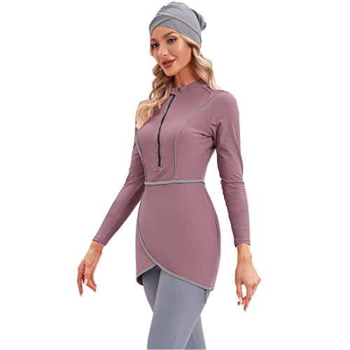 YONGSEN 2024 Women Modest Muslim Swimwear Patchwork Hijab Sport Long Sleeves Swimsuit 3pcs Islamic Burkinis Wear Bathing Suit