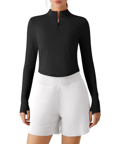 G4Free Lightbreeze Women's UPF 50+ Sun Shirts Long Sleeve Crop Workout Tops Thumbholes Mock Neck Quater Zip Tees Running
