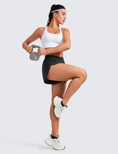 CRZ YOGA Mid Waisted Split Running Shorts for Women 4" - Comfy Mesh Liner for Workout Athletic Gym Track Quick Dry