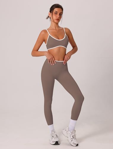ABOCIW Womens 2 Piece Workout Sets Seamless Color Block Sports Bra Scrunch Butt Lifting High Waist Leggings Gym Set