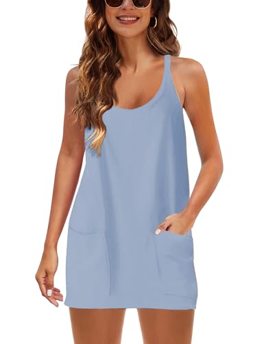 Lianlive Women Athletic Mini Dresses Built-in Shorts Set Summer Sleeveless Sundress Hot Shot Mini Dress