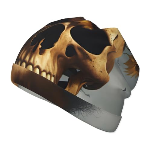 Bkdogkt Sunflower Halloween Skull Print Beanie Hat Soft Thermal Cap Winter Headwear for Cold Indoor Outdoor Activities Black