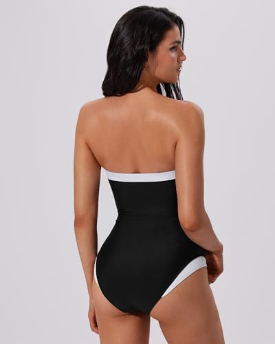 SUUKSESS Women One Piece Tummy Control Swimsuit Strapless Bandeau Bathing Suit