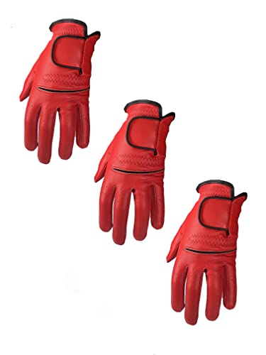 3 Mens EverGrip Red Cabretta Golf Glove (Left Handed Glove for The Right Handed Golfer)