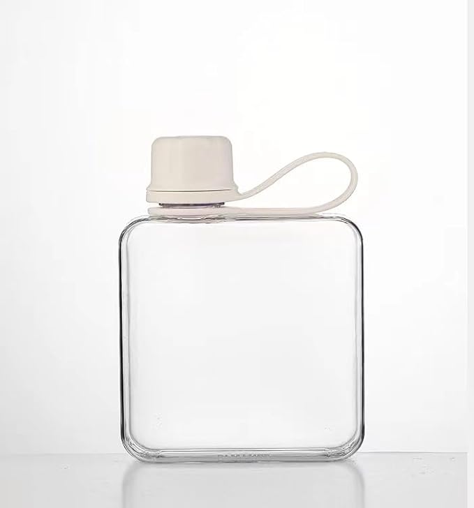 Flat Water Bottle Travel Flask Portable 10.5 oz BPA Free Tritan Square Water Bottles Leakproof Slim Water Bottle for Purse Travel Pocket Sports Fitness(White, 10.5)