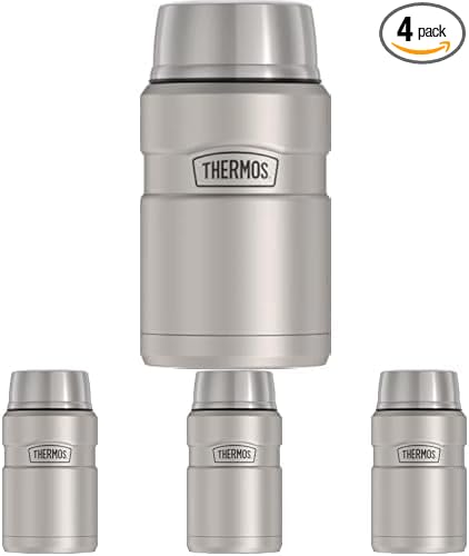 THERMOS Stainless King Vacuum-Insulated Food Jar, 24 Ounce, Matte Steel (Pack of 4)