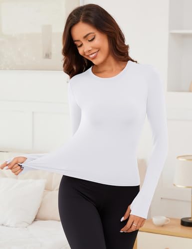 Rapbin Thermal Shirts for Women Long Sleeve Tops Ladies Fleece Undershirt for Winter Cold Weather with Thumb Holes XS-L
