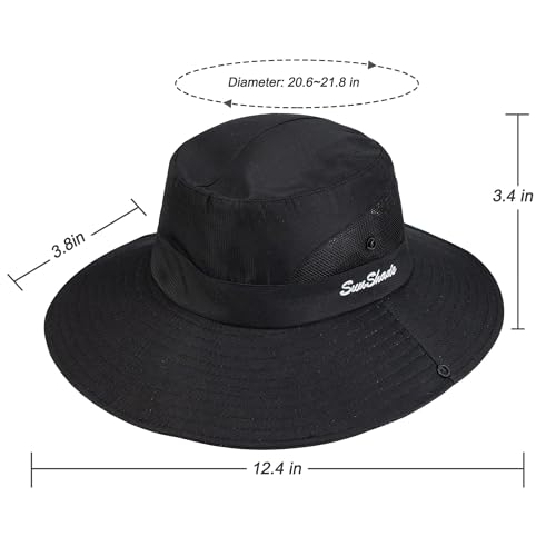 Women's Outdoor UV-Protection-Foldable Sun-Hats Mesh Wide-Brim Beach Fishing Hat with Ponytail-Hole