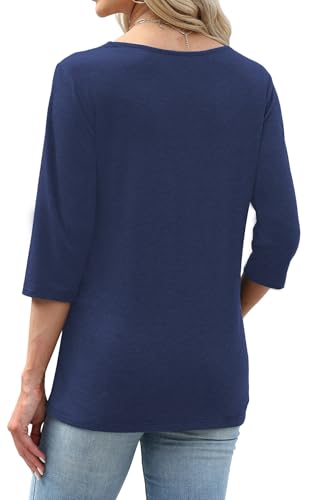 JomeDesign Womens Summer Tops 3/4 Sleeve Casual Dressy Shirts V Neck Loose Fit Blouses