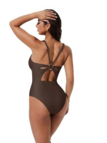 SUUKSESS Women One Piece Tummy Control Swimsuit Deep V Neck Cutout Bathing Suit