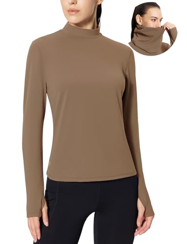 baleaf Women's Thermal Long Sleeve Shirts Fleece Mock Neck Top Warm Undershirts with Detachable Neck Gaiter Thumbholes