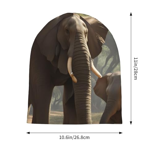 bnvaab Elephant Print Beanie Hat for Men and Women Stretchy Slouchy Winter Warm Cap Headwear Accessory Black