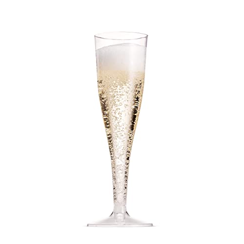 100 Plastic Champagne Flutes - 5 Oz Disposable Clear Champagne Glasses for Parties, Mimosa Bar, Events, Wedding and Shower...
