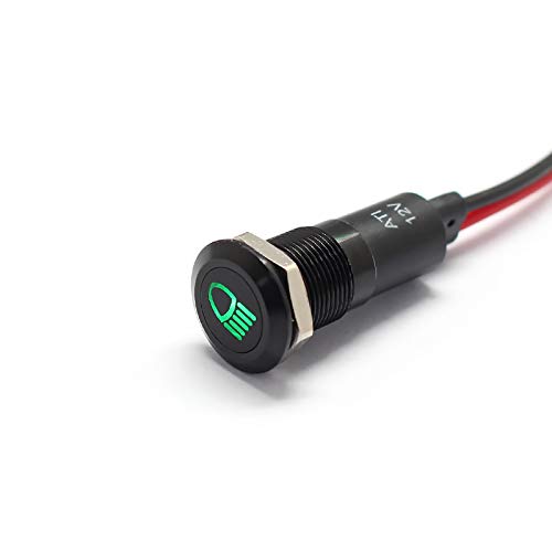 Alpinetech 12V LED Metal Signal Indicator Pilot Dash Light, 12mm, Low Beam