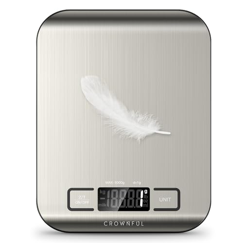 CROWNFUL Food Scale, 11 lb Digital Kitchen Scales with Built-in Coin Battery, Weight Ounces and Grams for Cooking and Baki...