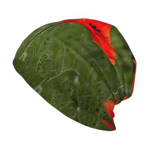 sackhg Poppy Flowers Petals Print Winter Beanie Hat Men Women Soft Lightweight Thermal Cap for Outdoor Skiing Wear Black