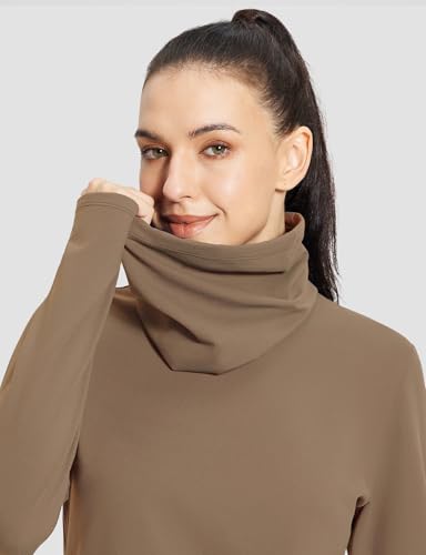 baleaf Women's Thermal Long Sleeve Shirts Fleece Mock Neck Top Warm Undershirts with Detachable Neck Gaiter Thumbholes