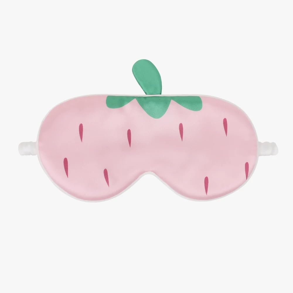 Orose Kids Silk Sleep Mask Cute Original Design for Boys & Girls, Double-Sided Mulberry Silk, Cartoon Pattern, Toddler Eye Mask, Children's Festival Christmas Gifts (Strawberry)