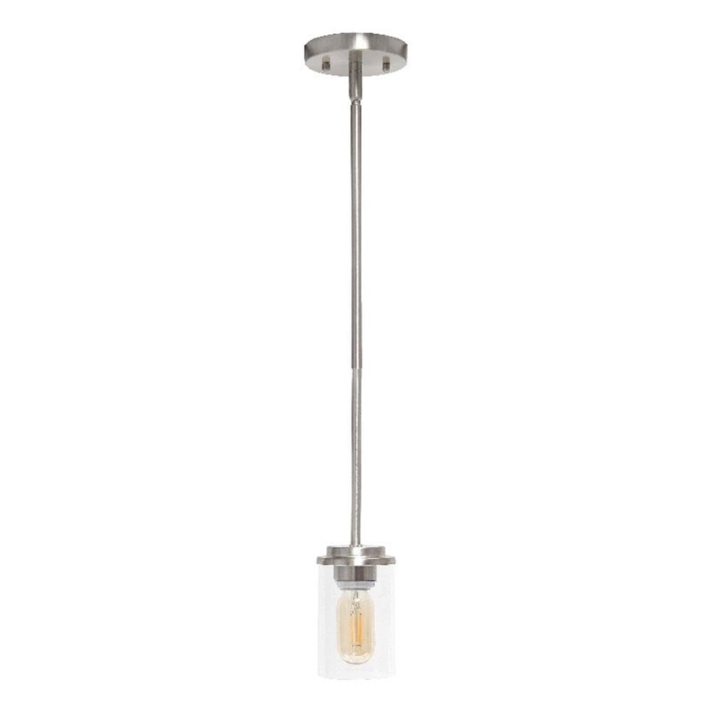 Lalia Home 1-Light Pendant Fixture, Adjustable Clear Cylinder Glass, 4.75x4.75x53, Brushed Nickel, Model 1270-LHP-3011-BN