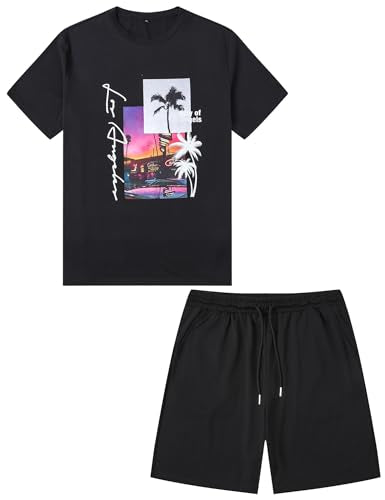 LecGee Men's Hawaiian Short Sleeve Tracksuit Summer T Shirt & Shorts set Aloha Tropical Two Piece Casual Daily Beach