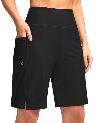 G Gradual Women's 9" Long Swim Board Shorts with Pockets High Waisted Knee Length Beach Swimming Shorts for Women with Liner