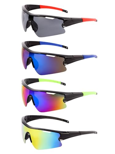 ANLIOTO 4 Pack Sports Sunglasses for Men Women, Youth Baseball Lightweigh UV Protection Sun Glasses for Cycling Running Fi...