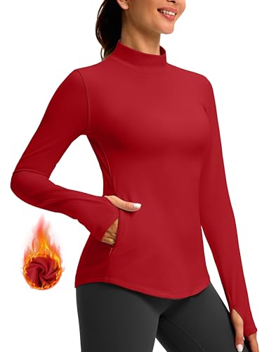 G Gradual Thermal Shirts for Women Long Sleeve Mock Neck Fleece Tops Running Workout Cold Weather Gear with Zip Pocket