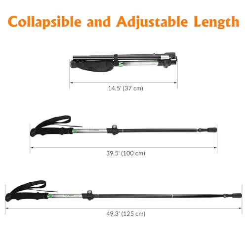 Travel Folding Trekking Hiking Pole with Carrying Case,Collapsible Cane Adjustable Walking Stick Portable Mobility Aid for...