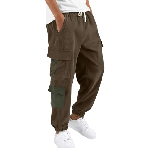 Mens Corduroy Cargo Pants 2026 Winter Warm Casual Straight Leg Pants Workout Jogger Athletic Loose Fit Lightweight Trousers