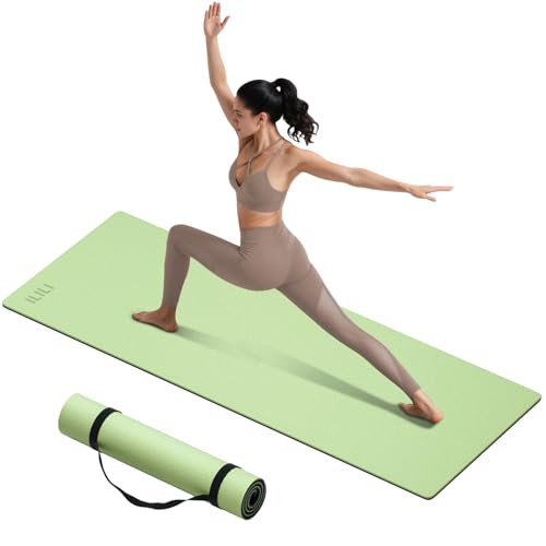 ILILI Yoga Mat 10mm Extra Thick and 193cm Extra Long, 76x28×0.4 Inch, Double Color Non-Slip TPE Material, Easy Carrying wi...