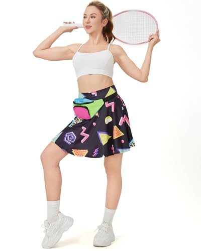Coseaon 80s 90s Tennis Skirts Set for Women with Pockets Retro High Waisted Athletic Golf Skirts with Bag for Party Workout