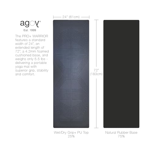 agoy PRO+ WARRIOR - Premium Non-Slip Yoga Mat – Eco-Conscious Design - PU Mat With Wet/Dry Grip+ - Focus Alignment - Laze...
