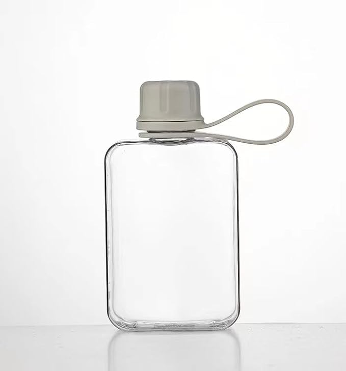 Flat Water Bottle Travel Flask Portable 8.2 oz BPA Free Tritan Square Water Bottles Leakproof Slim Water Bottle for Purse Travel Pocket Sports Fitness (Grey, 8.2 OZ)