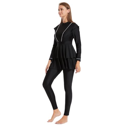 IBAKOM Muslim Swimsuit for Women Burkini Long Pleated Skirt with Swim Cap Modest Bathing Suit Islamic Surfing Rash Guard Set