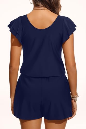 Tempt Me Women One Piece Romper Swimsuit - Ruffle Sleeve Modest Jumpsuit Bathing Suit with Shorts 2026 Swimwear