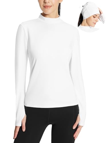 baleaf Women's Thermal Long Sleeve Shirts Fleece Mock Neck Top Warm Undershirts with Detachable Neck Gaiter Thumbholes