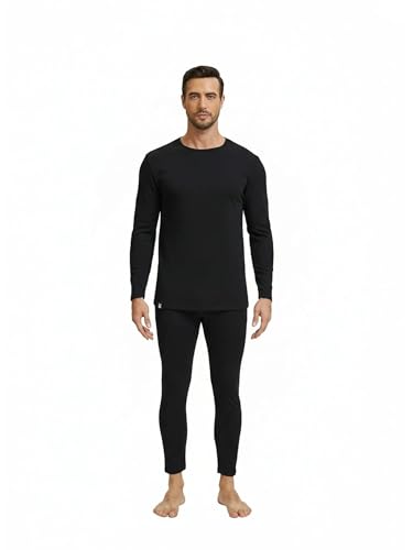Men Heavyweight Rayon Polyester Thermal Underwear Base Layer Long Johns Blended Fleece Lined Set for Cold Weather